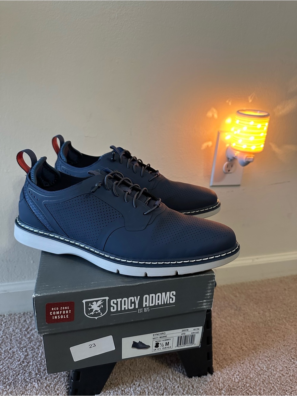 Stacy Adams Navy Perforated Lace-Up Slip-On Sneakers